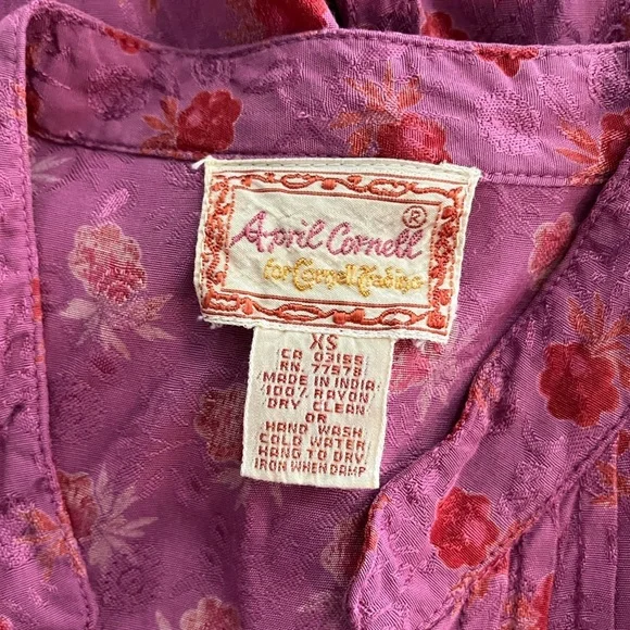 April Cornell x Vintage 90s Berry Floral Satin Prairie Button Midi Dress - Picture 10 of 10